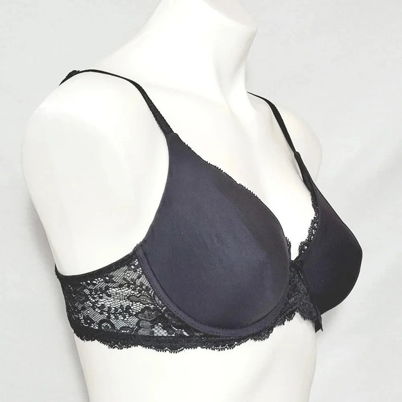 34C Victoria's Secret Lace Trimmed Full Cover UW Bra Black - Picture 2 of 3